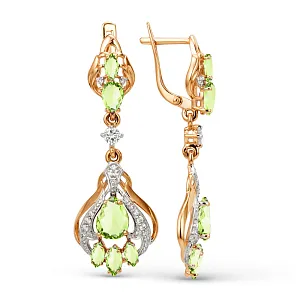 Серьги из красного золота с хризолитами