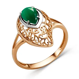 Кольцо из красного золота с зеленым агатом