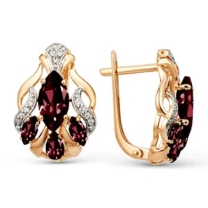 Серьги из красного золота с гранатами