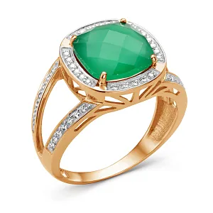 Кольцо из красного золота с зеленым агатом