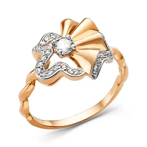 Кольцо из красного золота с фианитами