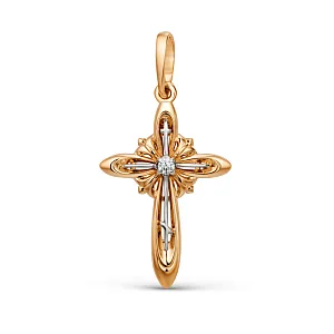 Крест из красного золота с фианитом
