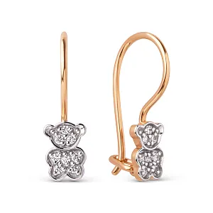 Серьги детские из красного золота с фианитами