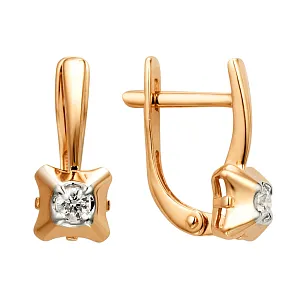 Серьги из красного золота с фианитами