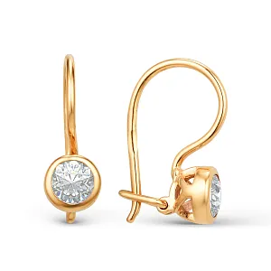 Серьги детские из красного золота с фианитами