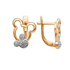Серьги детские из красного золота с фианитами