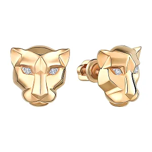 Серьги пусеты из красного золота с бриллиантами