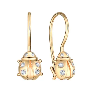 Серьги детские из красного золота с фианитами