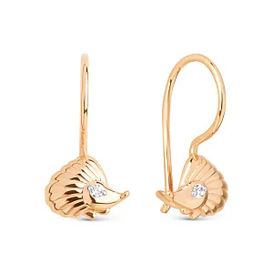 Серьги детские из красного золота с фианитами