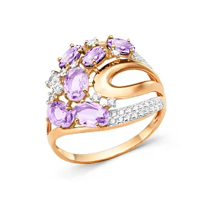 Кольцо из красного золота с аметистами