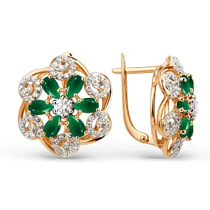 Серьги из красного золота с зелеными агатами