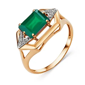 Кольцо из красного золота с зеленым агатом