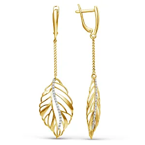 Серьги из желтого золота с фианитами