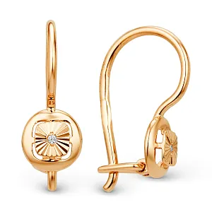 Серьги детские из красного золота с фианитами