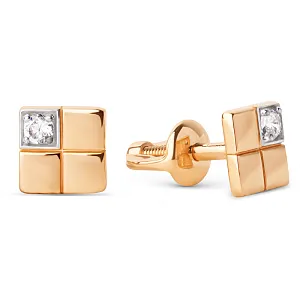 Серьги пусеты из красного золота с фианитами