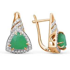Серьги из красного золота с зелеными агатами