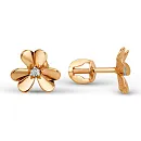 Серьги пусеты из красного золота с фианитами