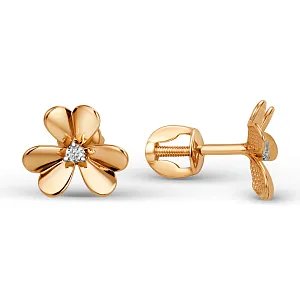 Серьги пусеты из красного золота с фианитами