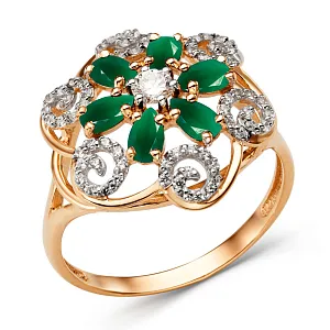 Кольцо из красного золота с зелеными агатами