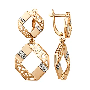 Серьги из красного золота с фианитами