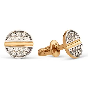 Серьги пусеты из красного золота с фианитами