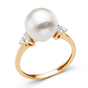 Кольцо из красного золота с жемчугом и фианитами