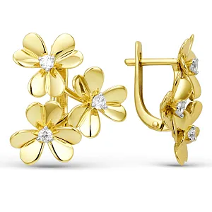 Серьги из желтого золота с фианитами