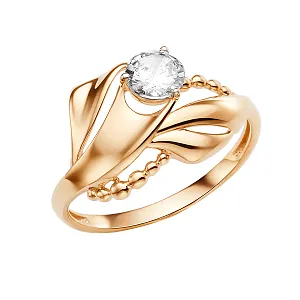 Кольцо из красного золота с фианитом