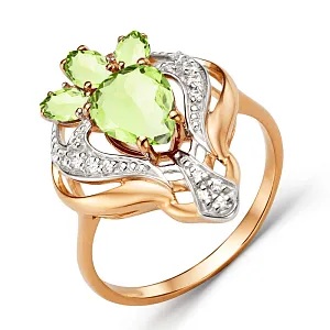 Кольцо из красного золота с хризолитами