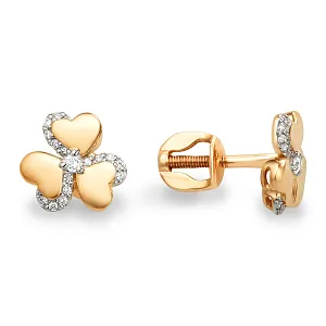 Серьги пусеты из красного золота с фианитами