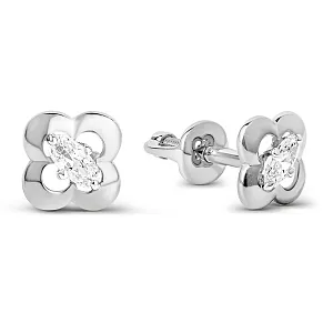 Серьги пусеты из белого золота с фианитами