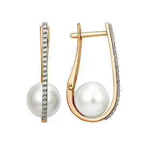 Серьги из красного золота с жемчугом и фианитами