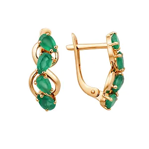 Серьги из красного золота с зелеными агатами