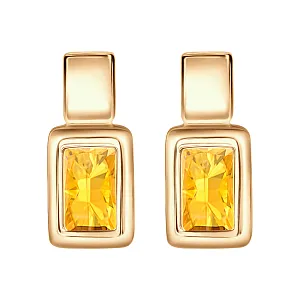 Серьги пусеты из красного золота с цитринами