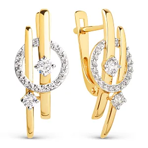 Серьги из желтого золота с фианитами