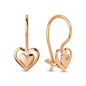 Серьги детские из красного золота с фианитами