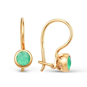 Серьги детские из красного золота с зелеными агатами