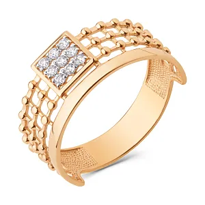 Кольцо из красного золота с фианитами