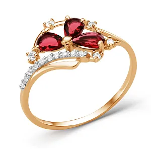 Кольцо из красного золота с гранатами