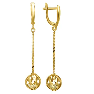 Серьги из желтого золота с фианитами