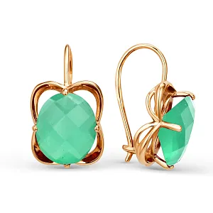 Серьги из красного золота с зелеными агатами