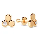 Серьги пусеты из красного золота с фианитами