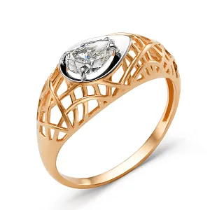 Кольцо из красного золота с фианитом