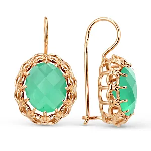 Серьги из красного золота с зелеными агатами