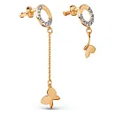 Серьги пусеты из красного золота с фианитами