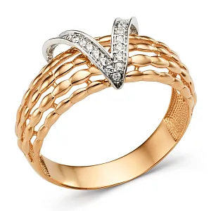 Кольцо из красного золота с фианитами