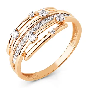 Кольцо из красного золота с фианитами