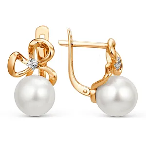 Серьги из красного золота с жемчугом и фианитами