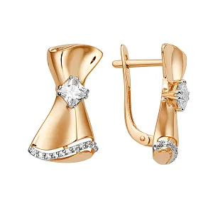 Серьги из красного золота с фианитами