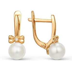 Серьги из красного золота с жемчугом и фианитами